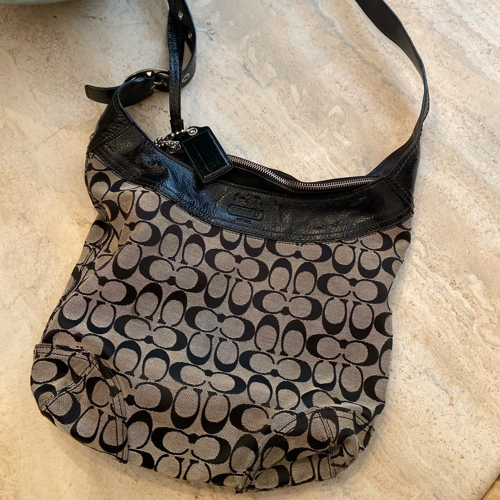 Coach Canvas & Patent Leather Black Crossbody